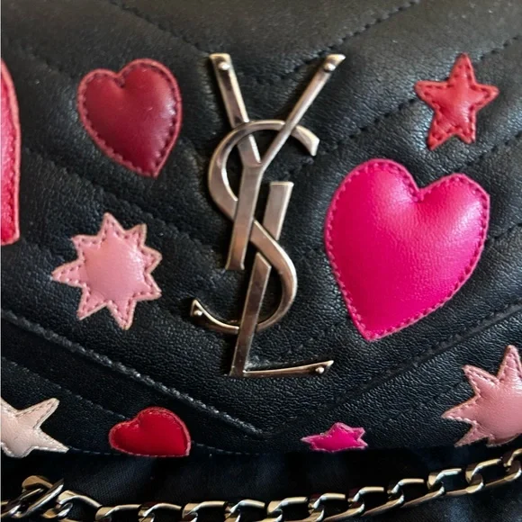 RARE Saint Laurent Calfskin Matelasse Chevron Heart Patchwork Monogram WOC-Black - Picture 2 of 15